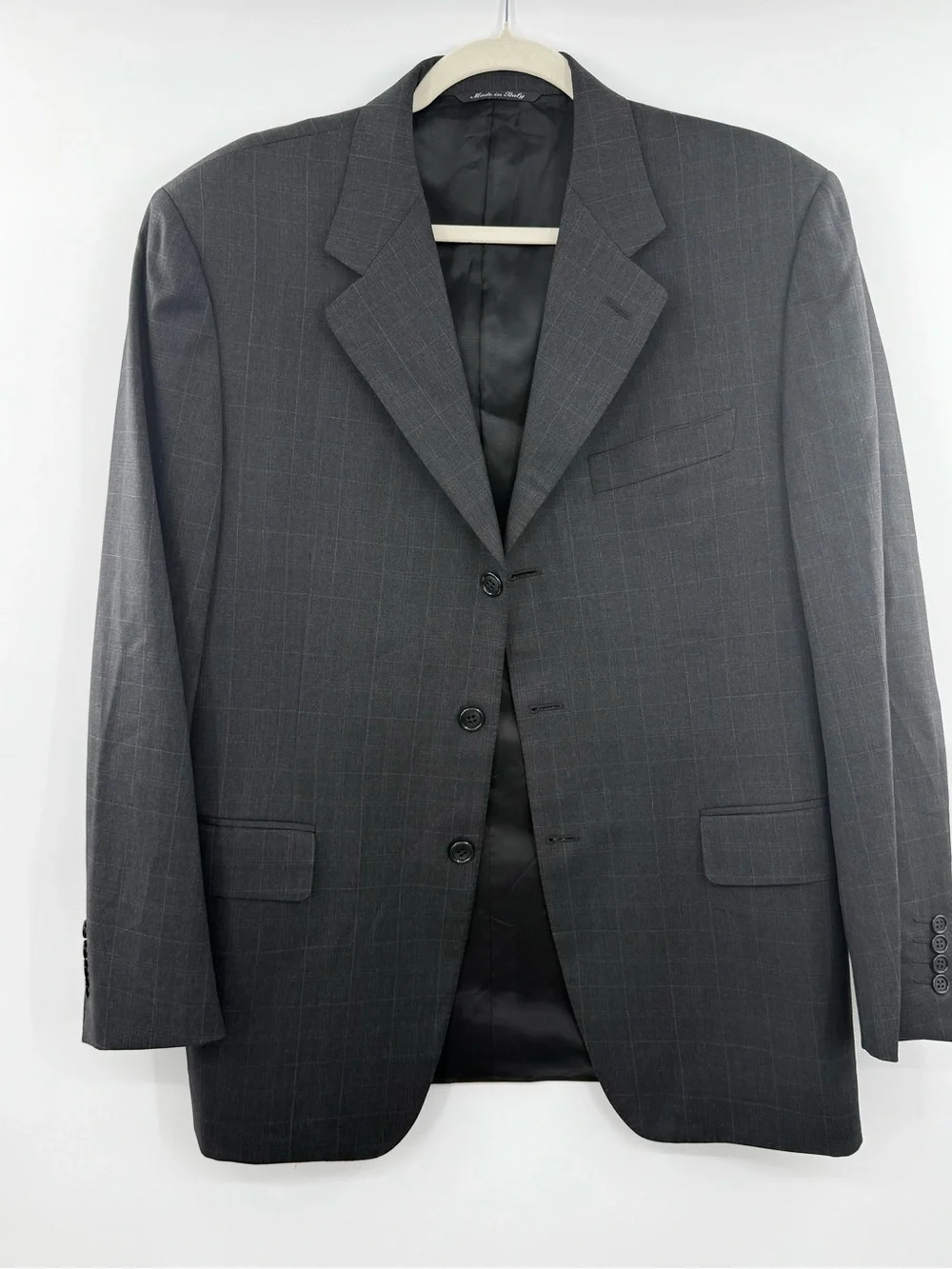 Canali Saks Fifth Avenue Mens 42R Wool Windowpane Blazer Sport Coat Italy Gray